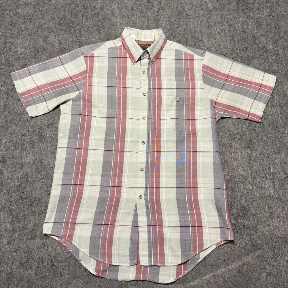 Vintage Oakton Limited Shirt Mens Medium Plaid Short Sleeve Made In USA 80s